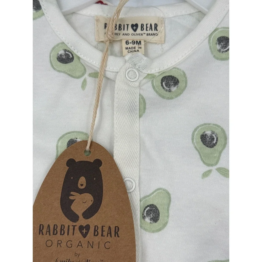 Rabbit Bear Organic Avocado Sleeper and Hat Set 6-9M White Green‎ G157A101
